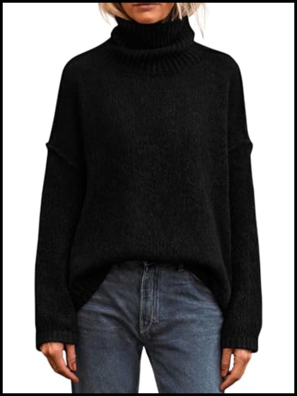 Chunky Knit Turtleneck Sweater Women Loose Fit Long Sleeve